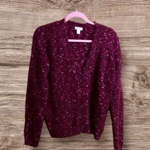 Cat and Jack maroon/burgundy shaggy sweater. V-neck cardigan. XL 14–16.